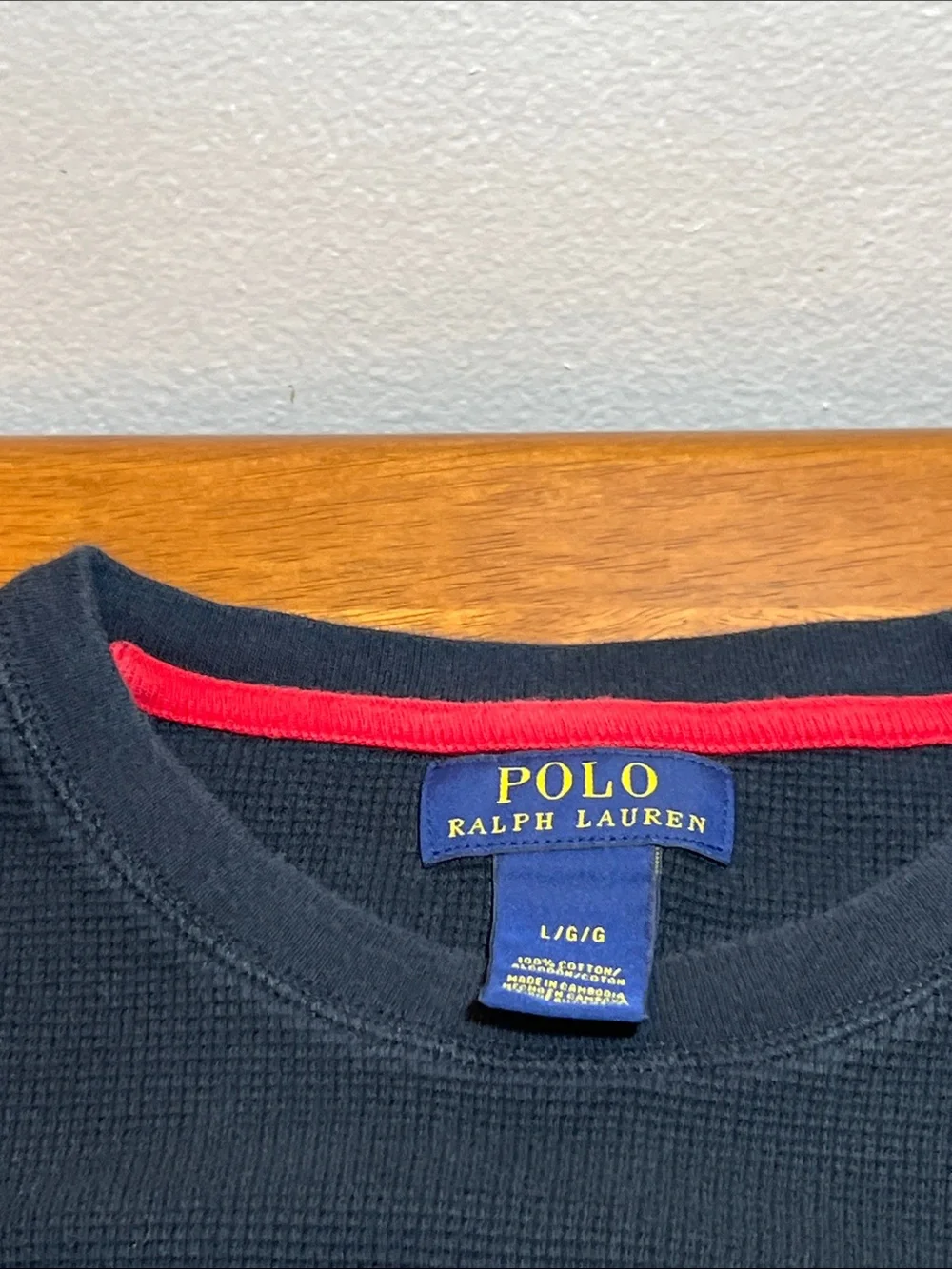 Polo by Ralph Lauren Navy Waffle-Knit Crewneck with Red Trim Size LARGE